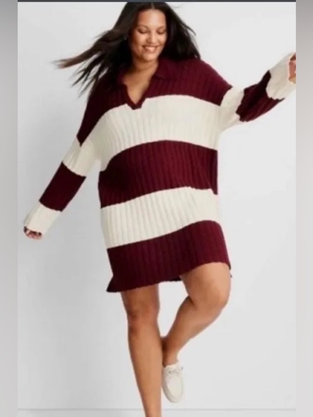 NWT Future Collective Striped Burgundy and Cream Women's Sweater Dress Large